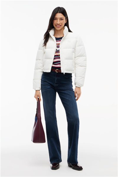 Tommy Hilfiger Tjw Flag Back Crop Ess Puffer Kadın Şişme Mont Beyaz