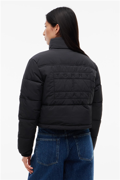 Tommy Hilfiger Tjw Flag Back Crop Ess Puffer Kadın Şişme Mont Siyah