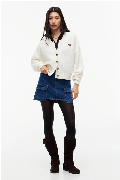 Tommy Hilfiger Tjw Fluffy Badge Cardigan Ext Kadın Triko Beyaz