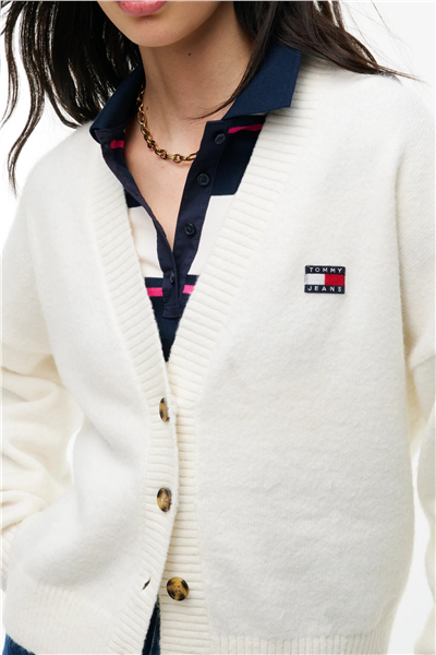 Tommy Hilfiger Tjw Fluffy Badge Cardigan Ext Kadın Triko Beyaz