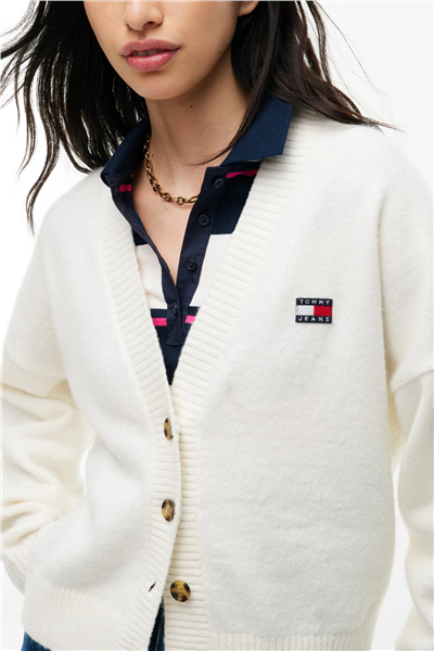 Tommy Hilfiger Tjw Fluffy Badge Cardigan Ext Kadın Triko Beyaz