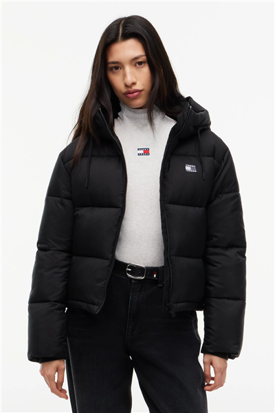 Tommy Hilfiger Tjw Hooded Puffer Jacket Kadın Şişme Mont Siyah