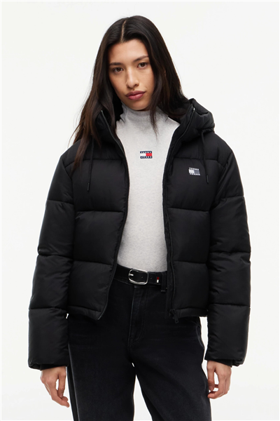 Tommy Hilfiger Tjw Hooded Puffer Jacket Kadın Şişme Mont Siyah