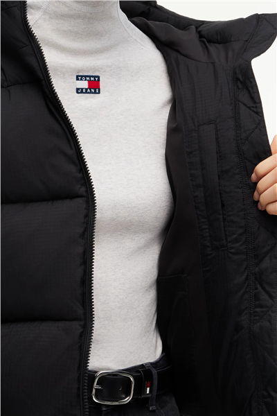 Tommy Hilfiger Tjw Hooded Puffer Jacket Kadın Şişme Mont Siyah