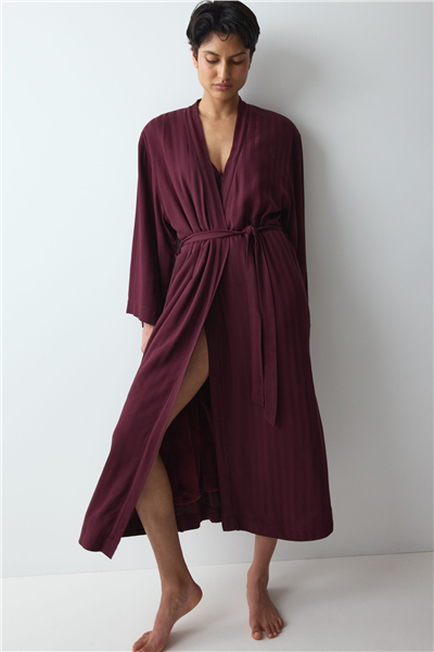 Triumph Amourette Jacquard Long Robe Kadın Sabahlık Bordo