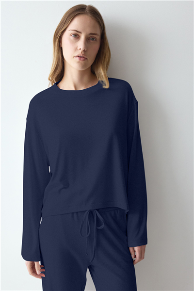 Triumph Cozy Comfort Top X 01 Kadın Uzun Kollu T-Shirt Mavi