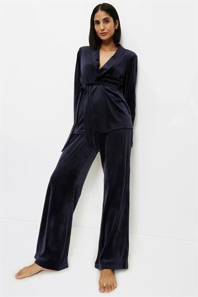 Triumph Sensual Velour Wide Leg Trousers Pijama Altı Mavi