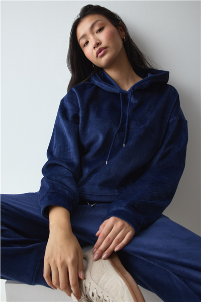 Triumph Velour Rib Hoodie Kadın Kapüşonlu Sweatshirt Lacivert
