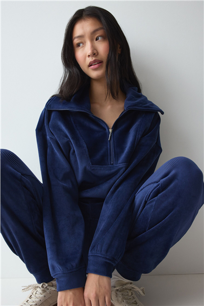 Triumph Velour Rib Sweater Kadın Kapüşonlu Sweatshirt Lacivert