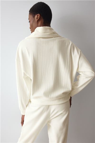 Triumph Velour Rib Sweater Kadın Kapüşonlu Sweatshirt Beyaz