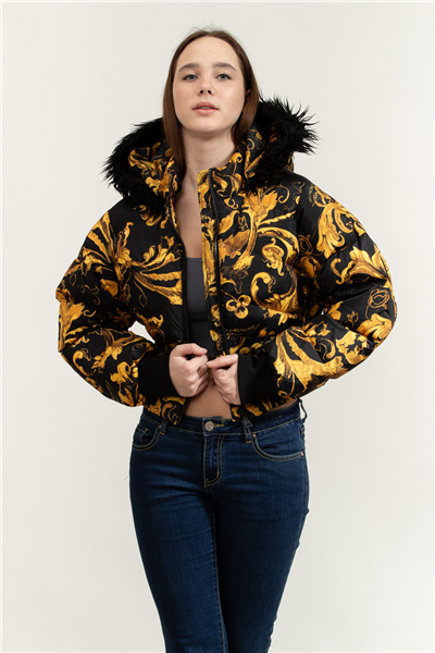 Versace Jeans Couture 50D Printed Porcelain Baroque Kadın Şişme Mont