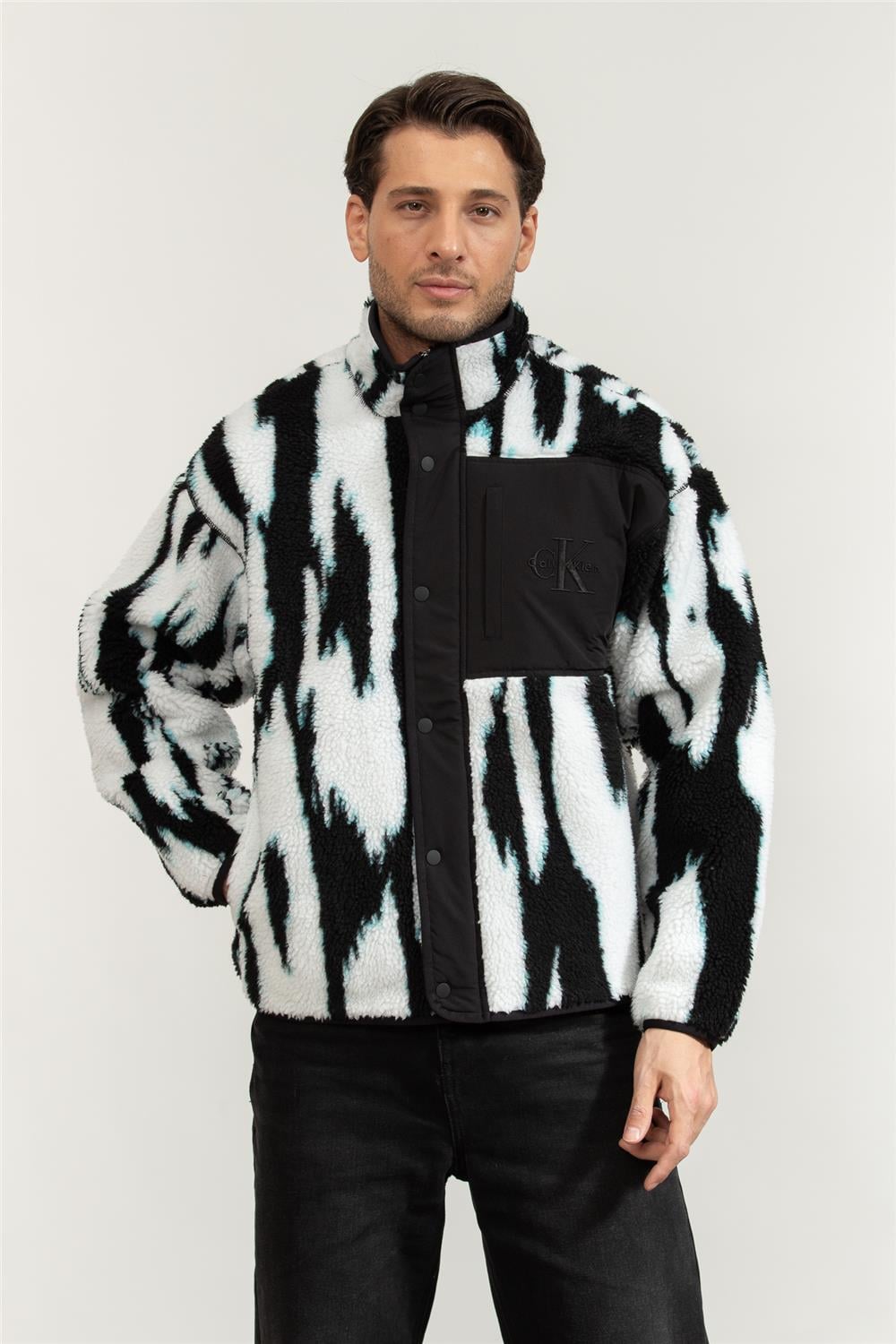 Calvin Klein Ls Jacquard 3 Sherpa Erkek Sweatshirt Siyah