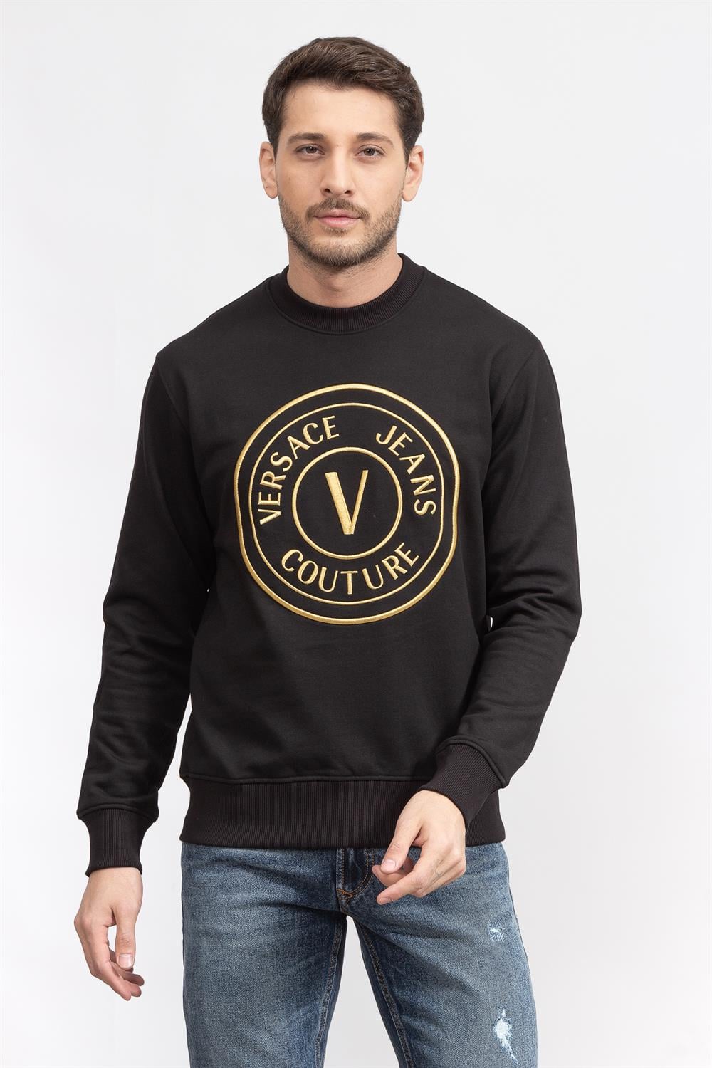 Versace Jeans Couture Erkek Bisiklet Yaka Sweatshirt Siyah