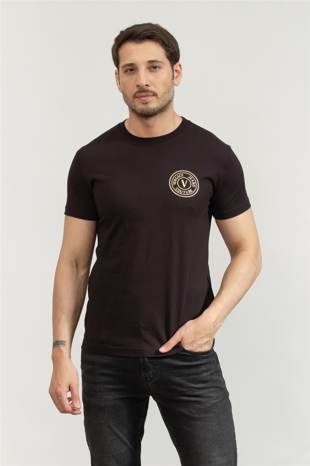 Versace Jeans Couture Erkek Bisiklet Yaka T-Shirt Siyah