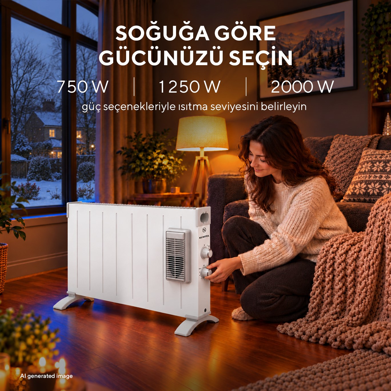 Kumtel 2000 W 3 Kademeli Termostatlı Fanlı Beyaz Konvektör Isıtıcı HC-2948