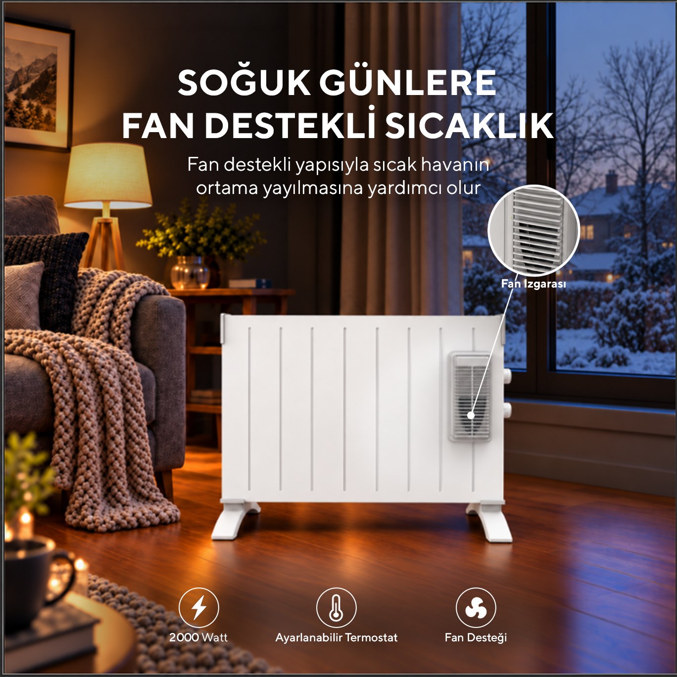 Kumtel 2000 W 3 Kademeli Termostatlı Fanlı Beyaz Konvektör Isıtıcı HC-2948