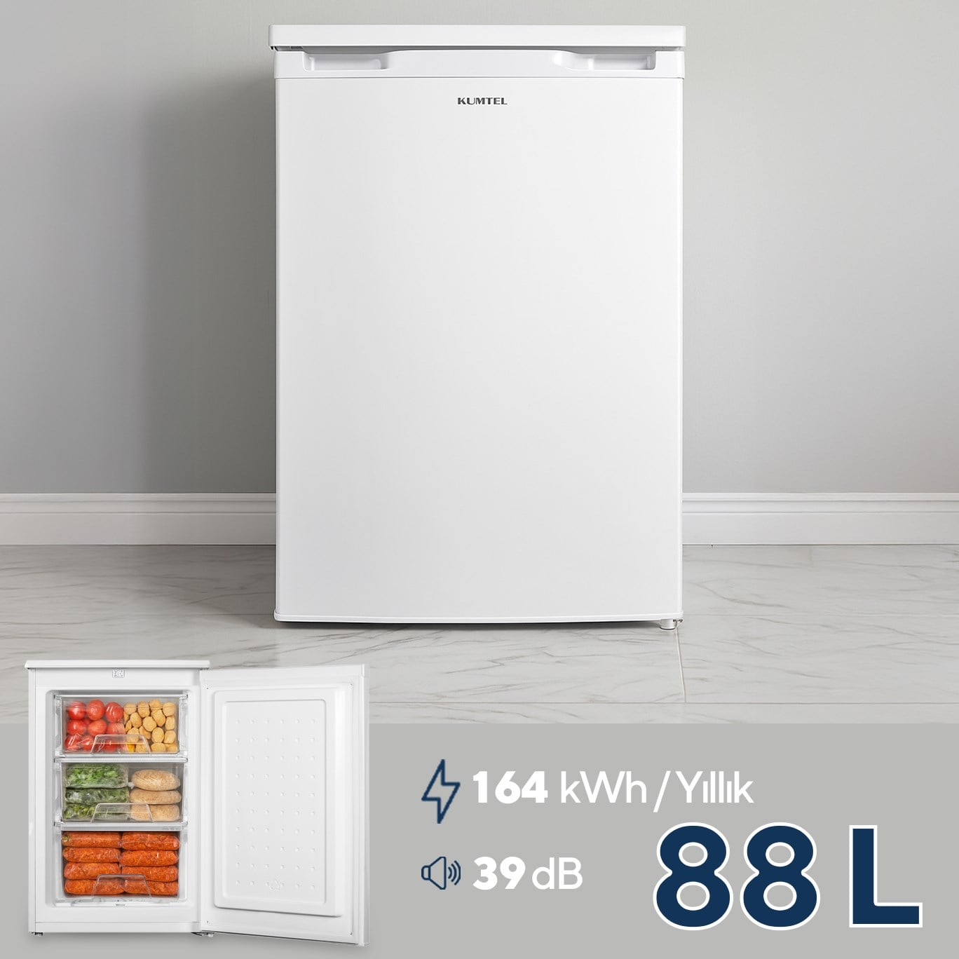 Kumtel 3 Çekmeceli Dikey Derin Dondurucu 88L HFR-100