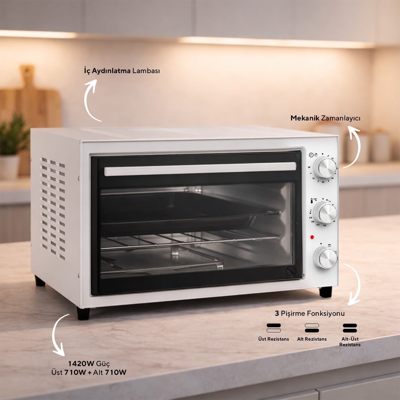 Kumtel 32 Litre Flash Beyaz Mini Fırın KF-5320