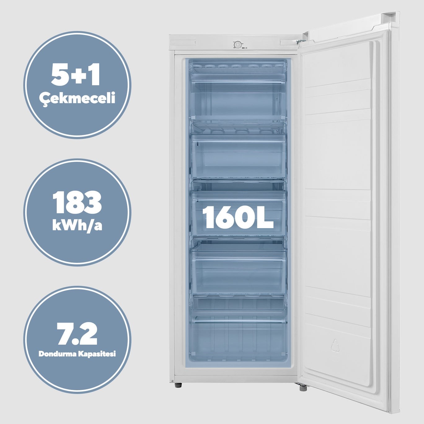 KUMTEL 5 Çekmeceli  Dikey Derin Dondurucu 160L HFR-160