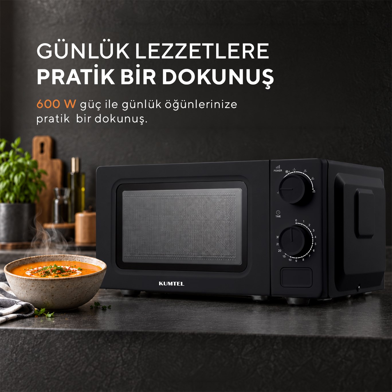 Kumtel 600 W 6 Kademeli Zamanlayıcılı Siyah Mekanik Kompakt Mikrodalga Fırın HM-20