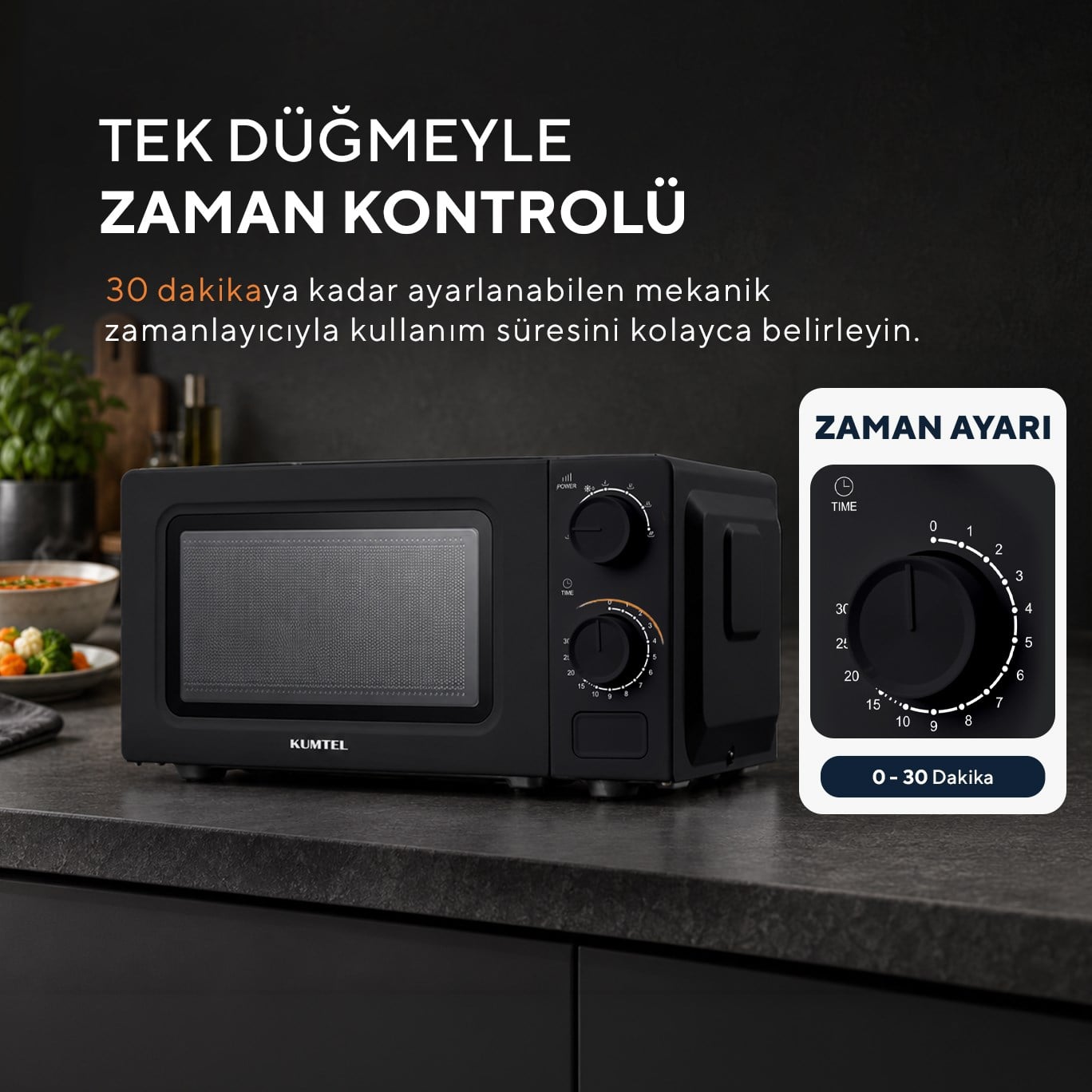 Kumtel 600 W 6 Kademeli Zamanlayıcılı Siyah Mekanik Kompakt Mikrodalga Fırın HM-20