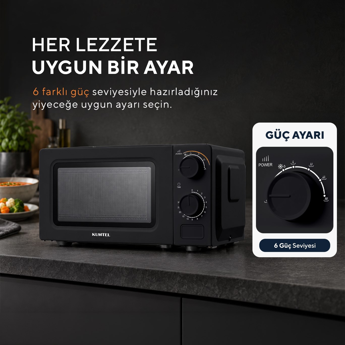 Kumtel 600 W 6 Kademeli Zamanlayıcılı Siyah Mekanik Kompakt Mikrodalga Fırın HM-20