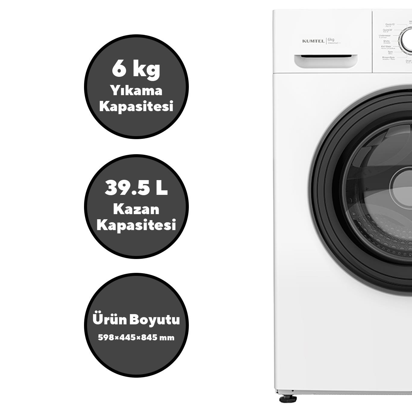 Kumtel 6kg Beyaz Çamaşır Makinesi HW6MAC-01