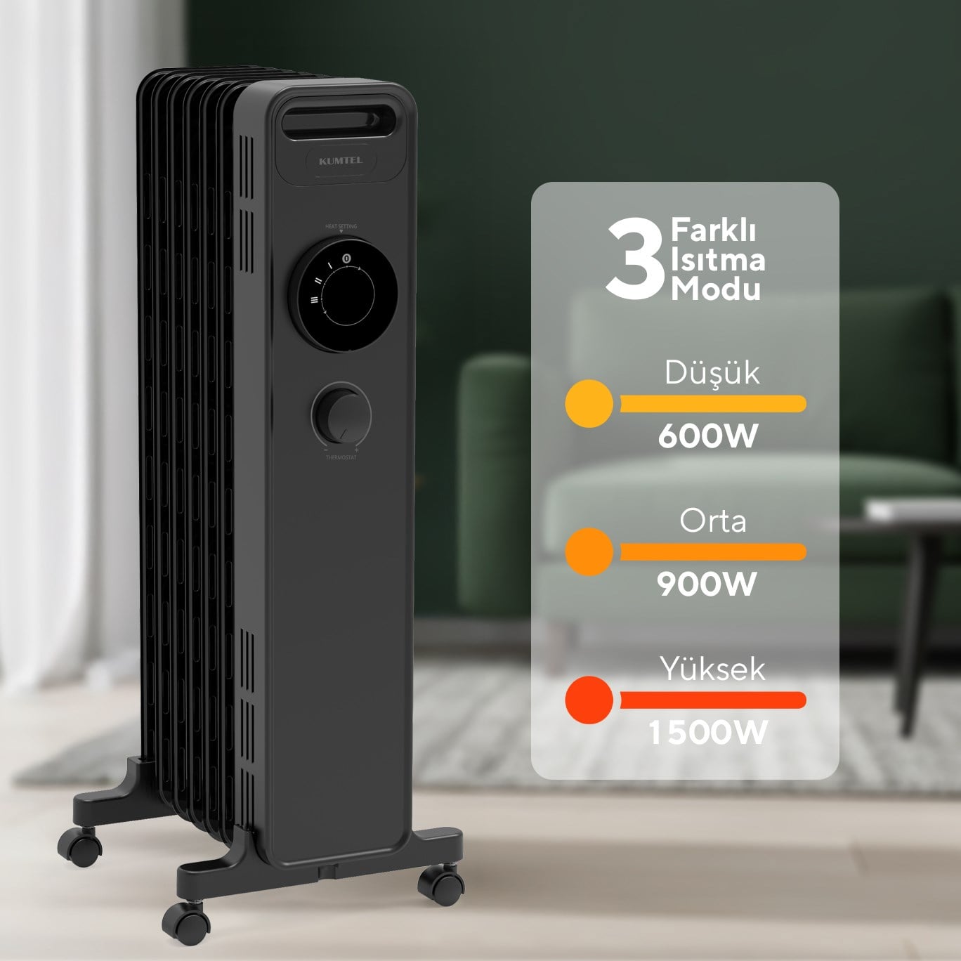 Kumtel 7 Dilim Siyah Elektrikli Yağlı Radyatör Isıtıcı KUM-1220S