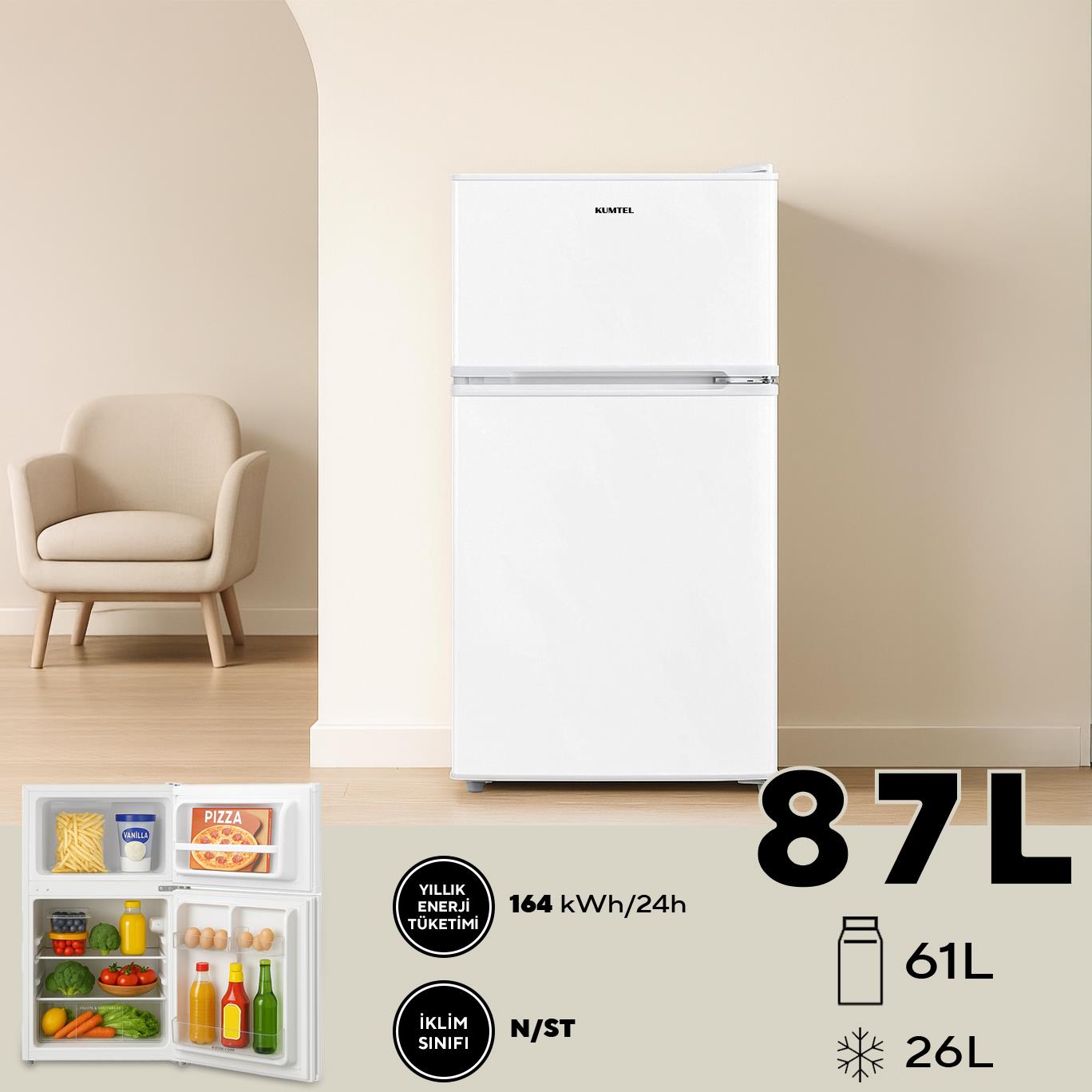 KUMTEL 87L MİNİ BUZDOLABI BEYAZ HTMF-90EW