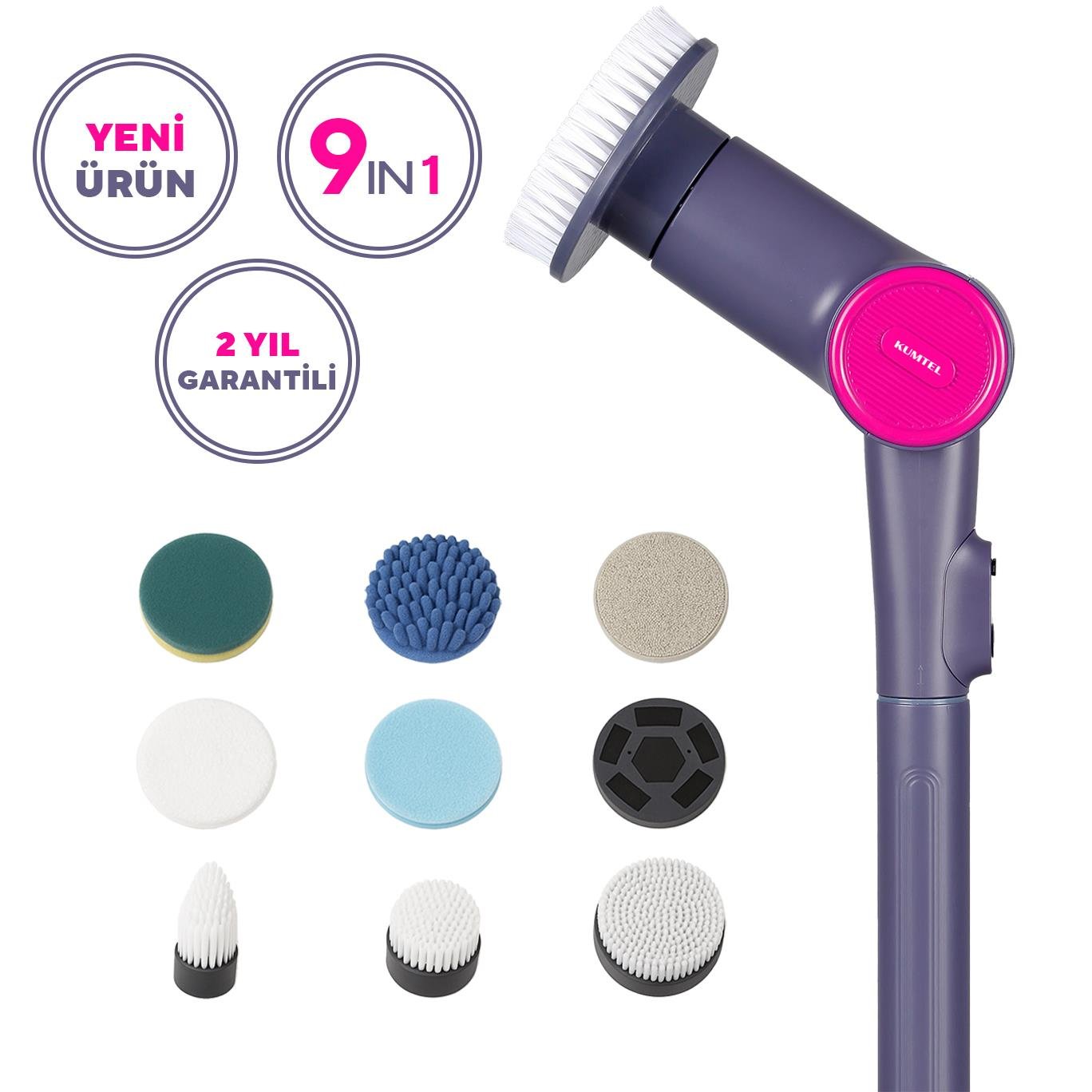 Kumtel 9in1 Şarjlı Çok Amaçlı Temizlik Fırçası Seti HSCR-01