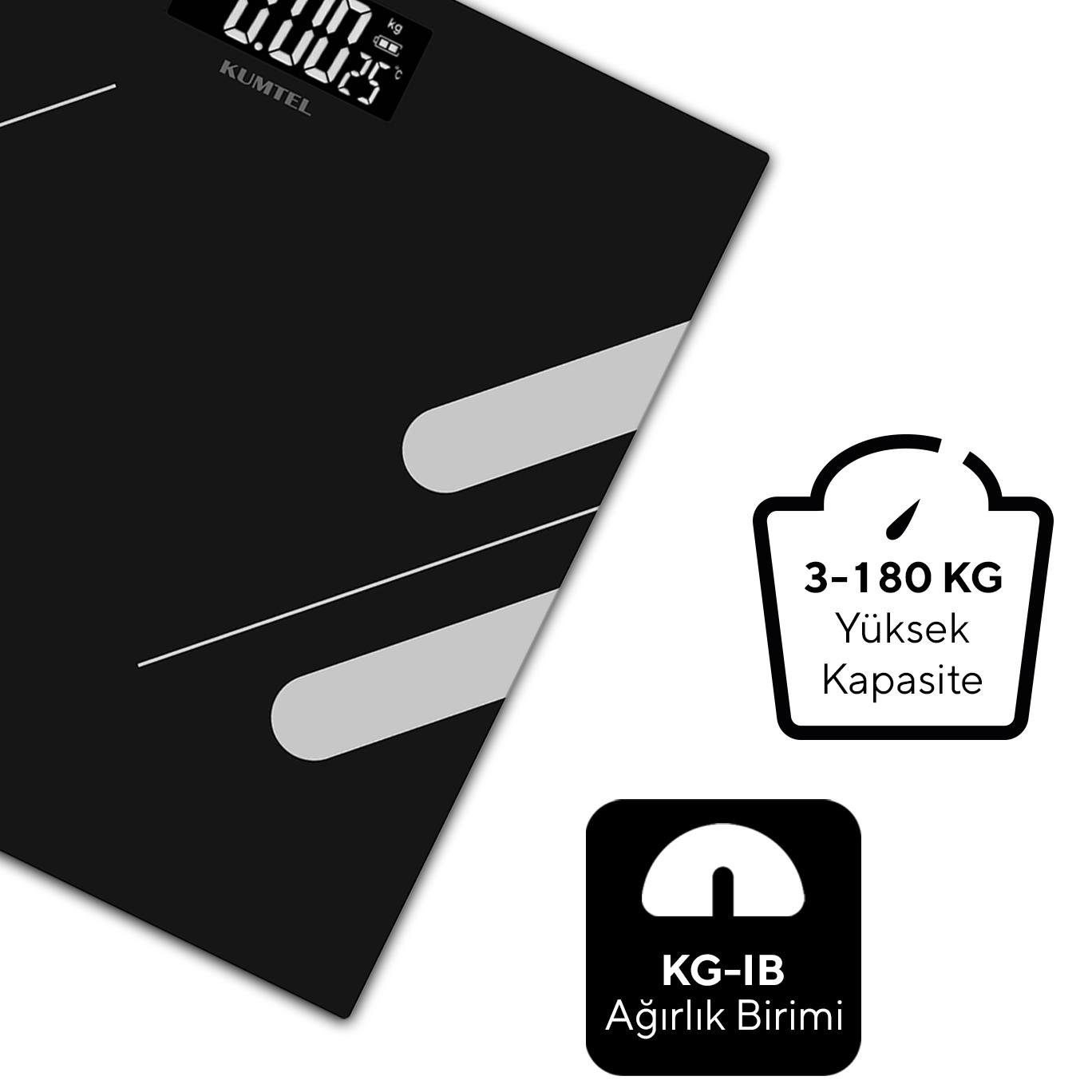 Kumtel Akıllı Dijital Baskül - Yağ Su Kas Vücut Kitle Endeksli Kilo Ölçer Tartı HDB-04