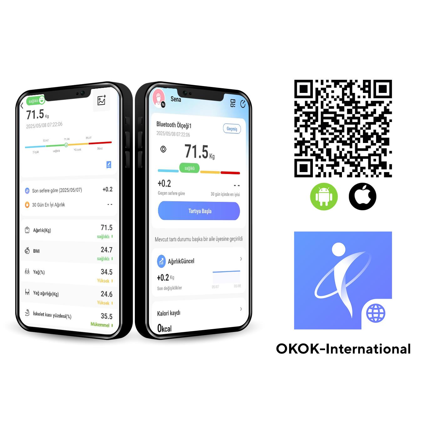 Kumtel Akıllı Dijital Baskül - Yağ Su Kas Vücut Kitle Endeksli Kilo Ölçer Tartı HDB-04