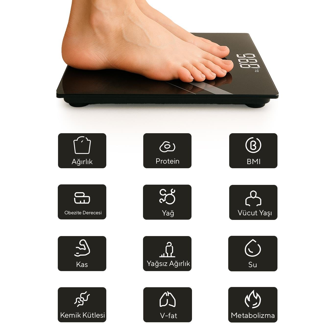 Kumtel Akıllı Dijital Baskül - Yağ Su Kas Vücut Kitle Endeksli Kilo Ölçer Tartı HDB-04