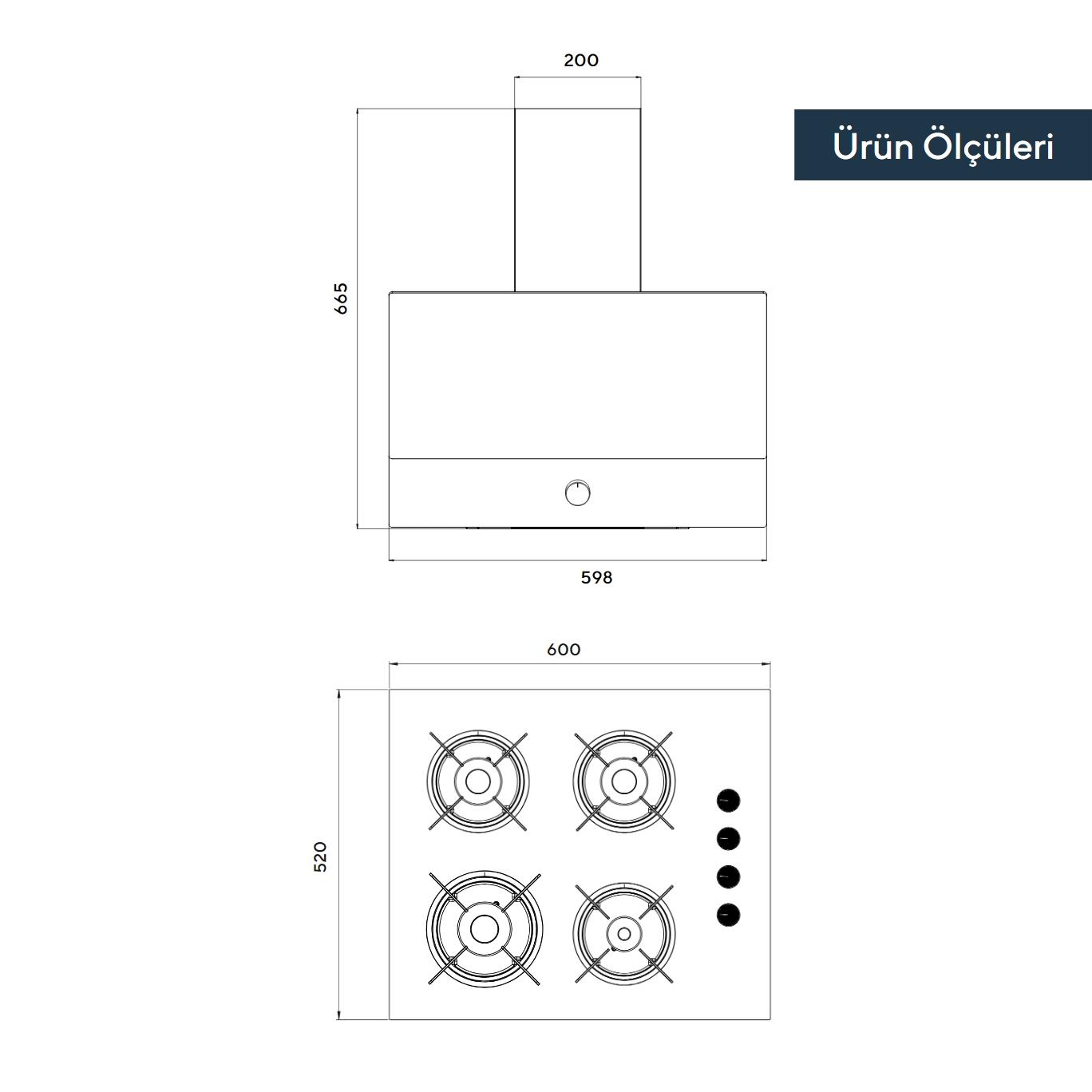 Kumtel Antrasit 2li Ankastre Cam Set (Davlumbaz ve Ocak)