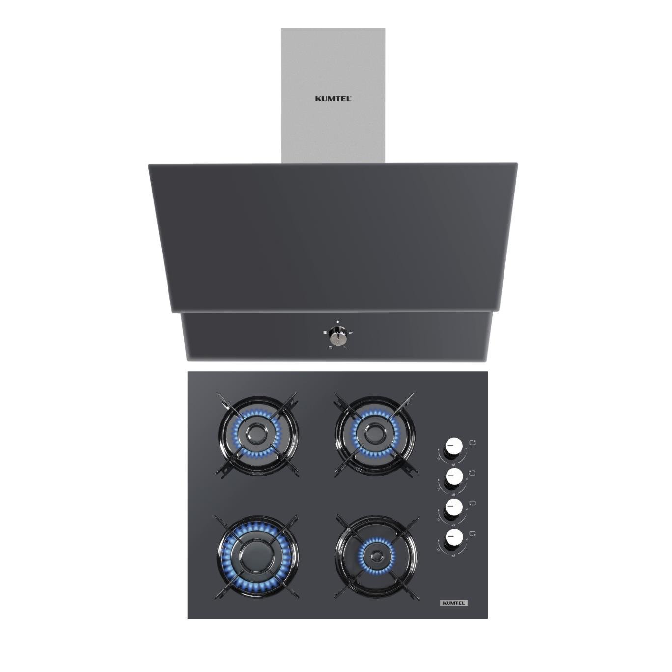 Kumtel Antrasit 2li Ankastre Cam Set (Davlumbaz ve Ocak)