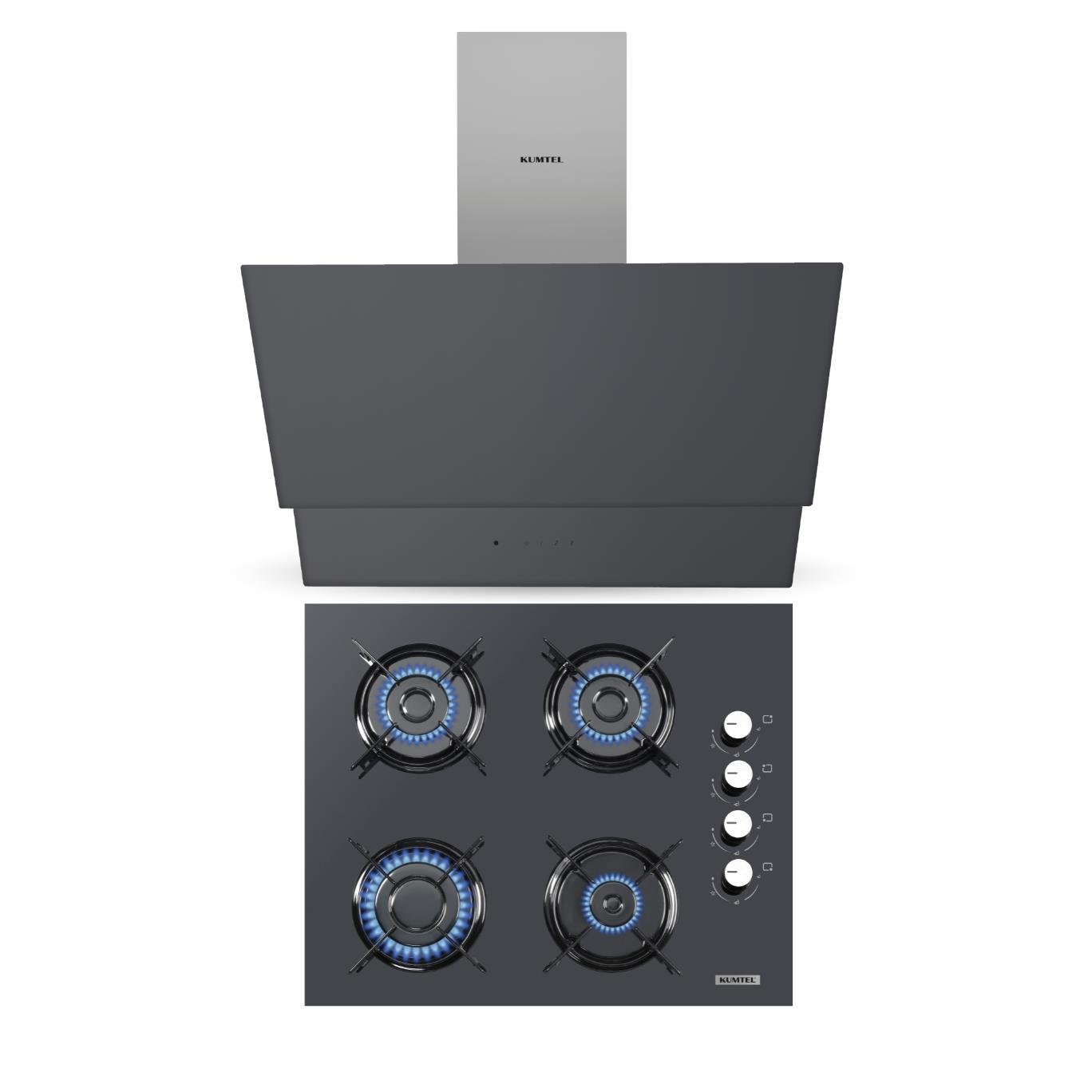 Kumtel Antrasit 2li Ankastre Cam Set (Ocak-Dokunmatik Davlumbaz)