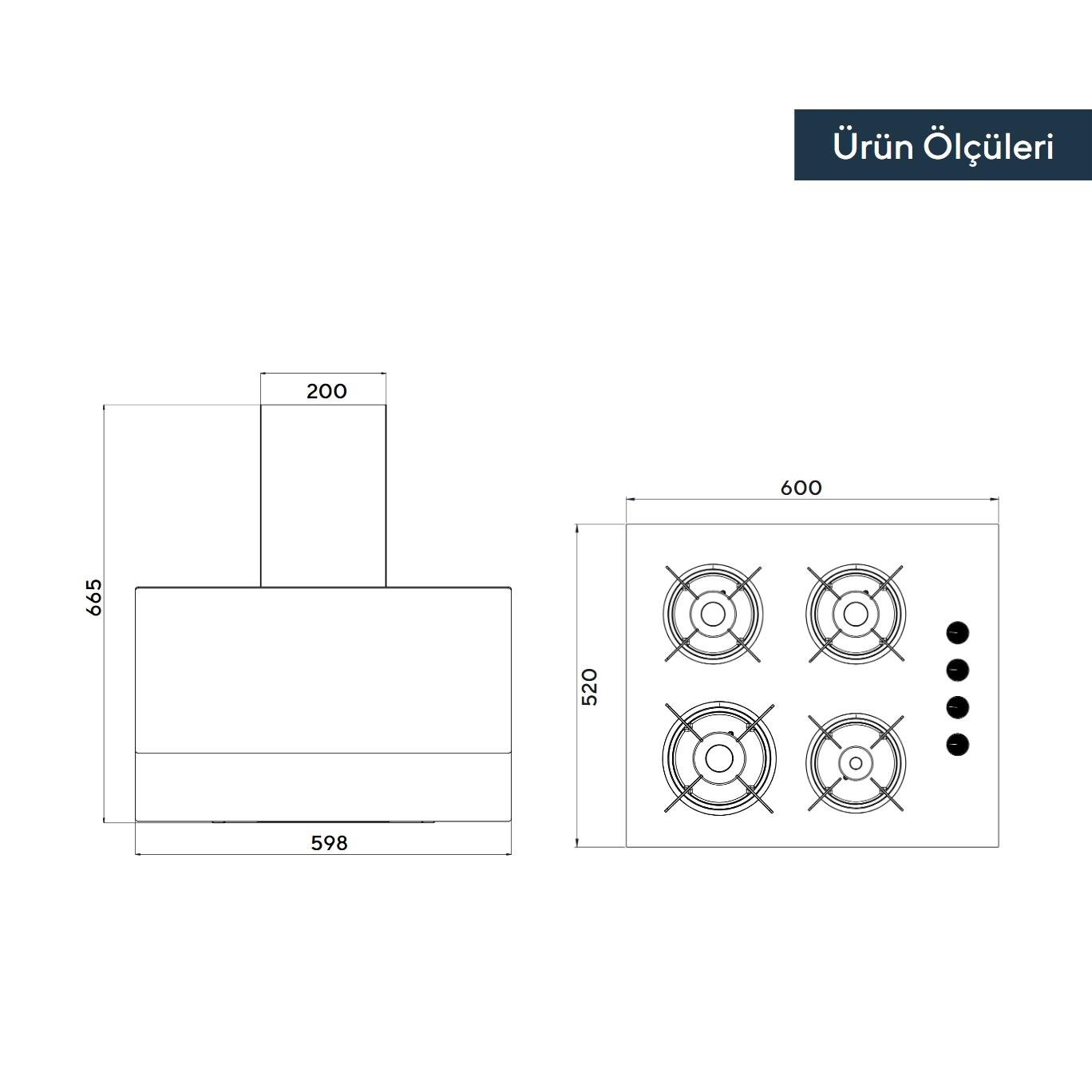 Kumtel Beyaz 2li Ankastre Cam Set (Ocak- Dokunmatik Davlumbaz)
