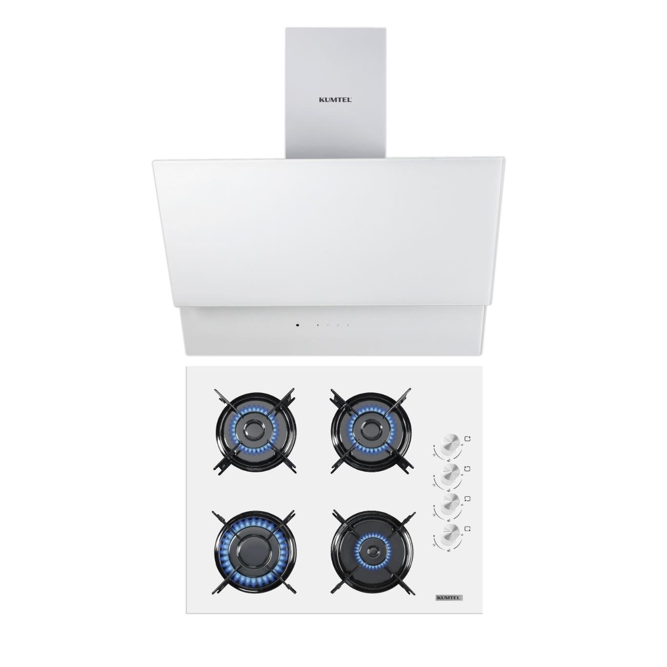 Kumtel Beyaz 2li Ankastre Cam Set (Ocak- Dokunmatik Davlumbaz)