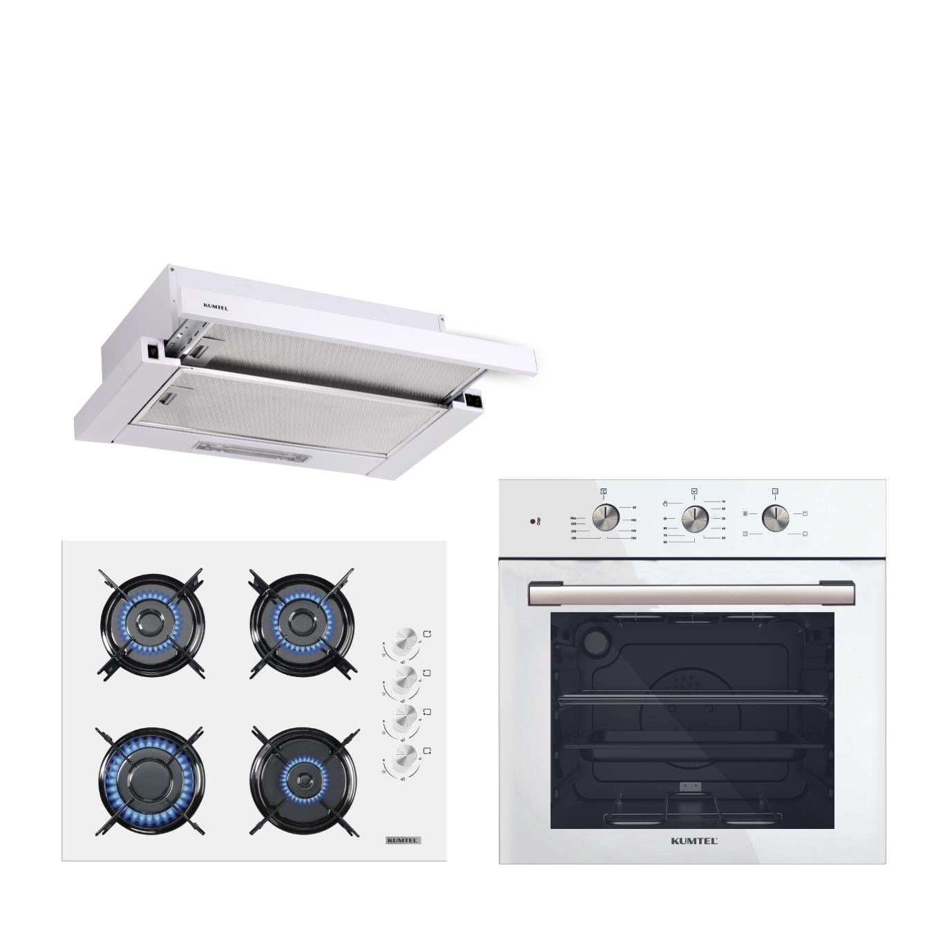 Kumtel Beyaz Aspiratörlü Turbo Ankastre Set