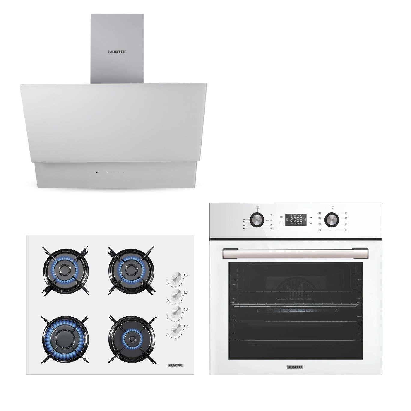 Kumtel Beyaz Cam Digital / Dokunmatik Ankastre Set - 8 Prog