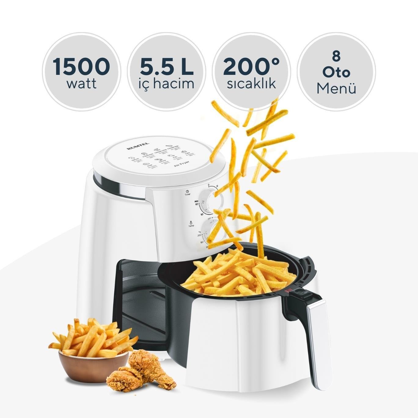 Kumtel Beyaz XL Fastfryer (Yağsız Fritöz Airfryer) HAF-01