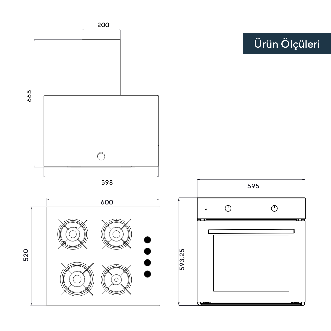 Kumtel Black Still Button Ankastre Set