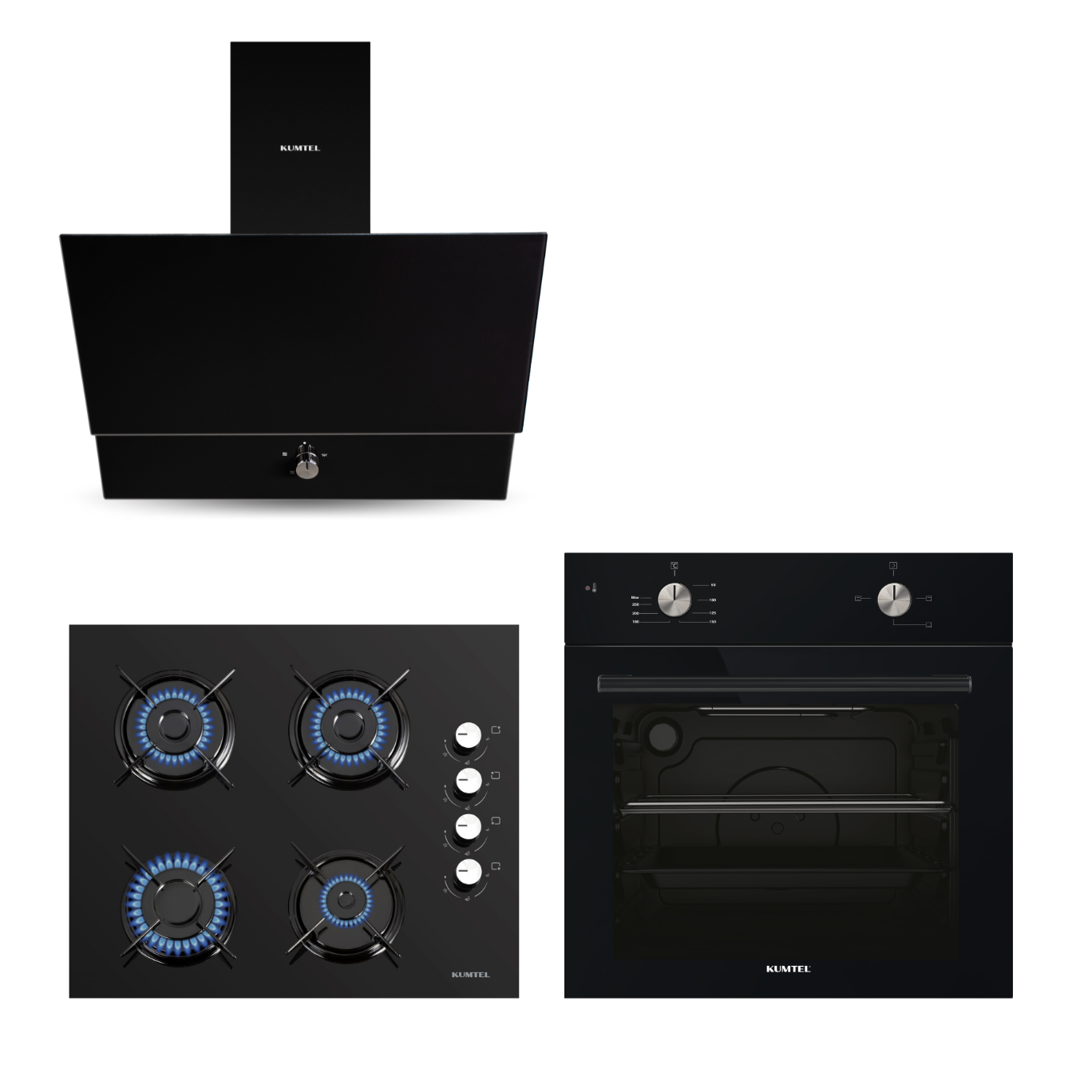 Kumtel Black Still Button Ankastre Set