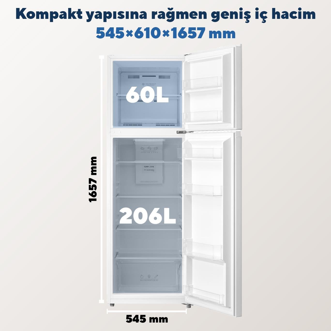 Kumtel Çift Kapılı No Frost Buzdolabı 266L HTMF-270