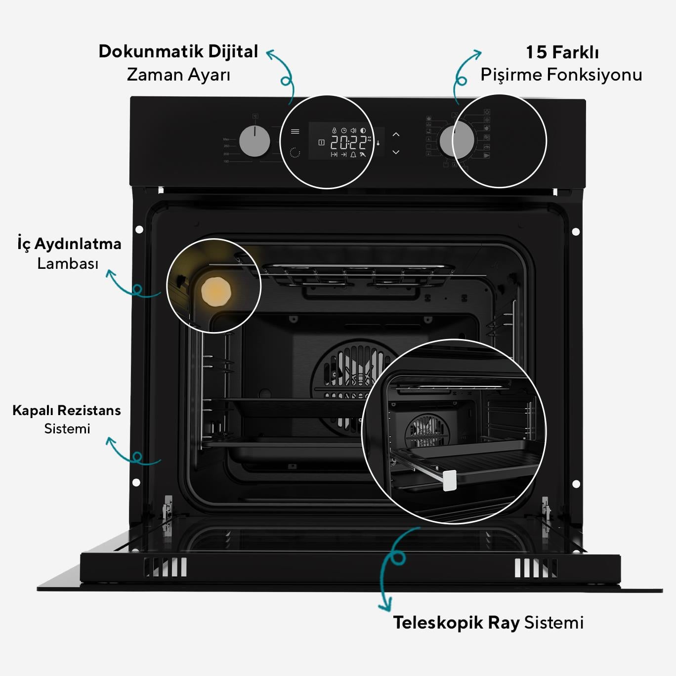 Kumtel Digital Plus 15 Programlı Ankastre Set - Siyah