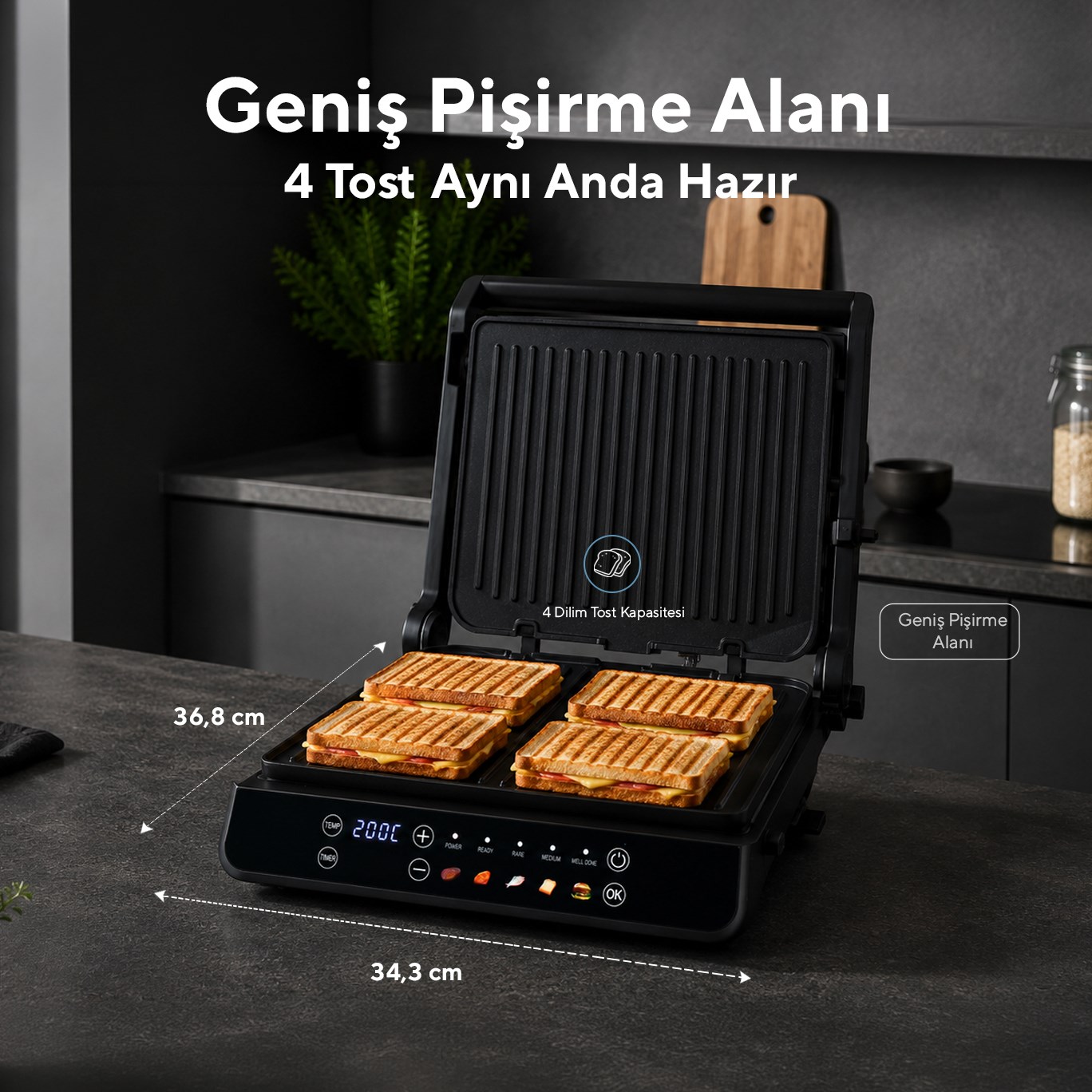 Kumtel Dijital Tost ve Izgara Makinesi 2000 W TTM-10