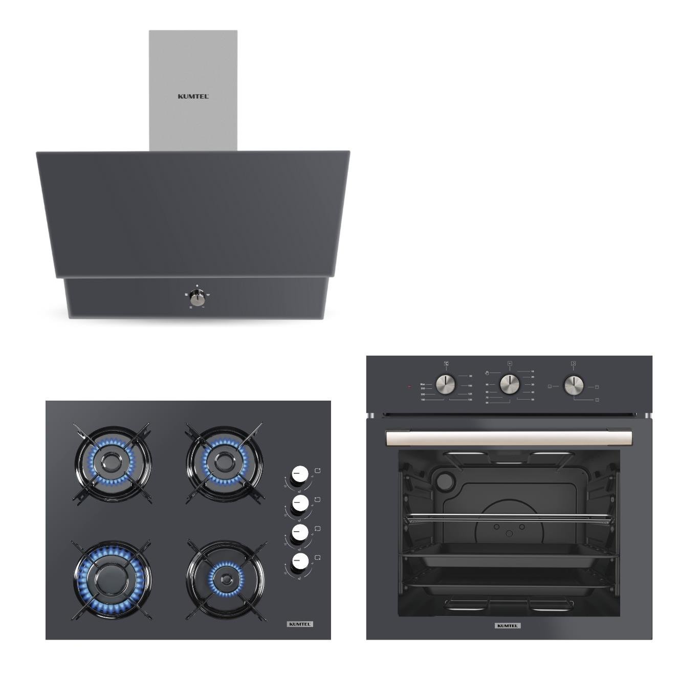 Kumtel Dizayn Antrasit (Gri) Cam Ankastre Set