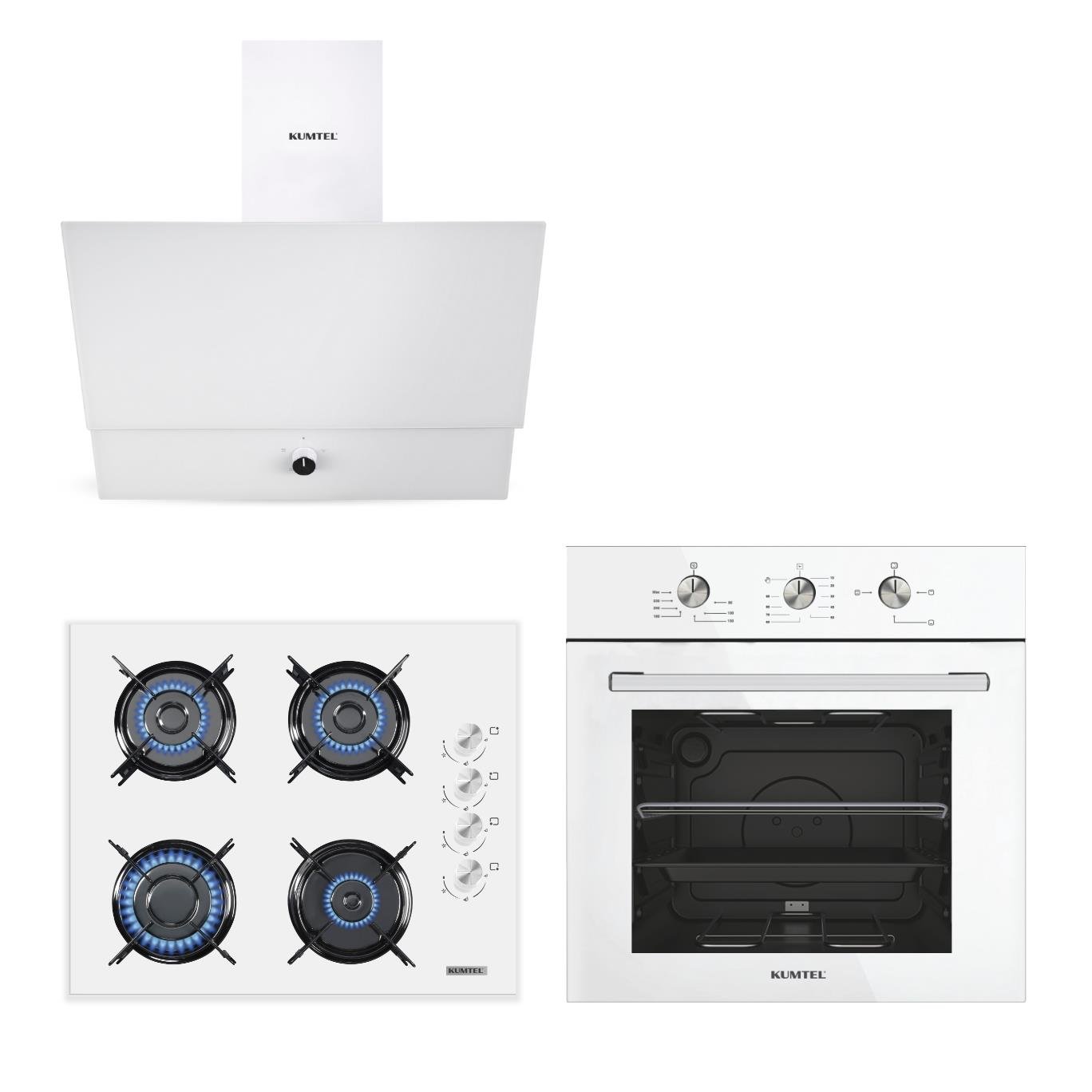 Kumtel Dizayn Beyaz Cam Ankastre Set