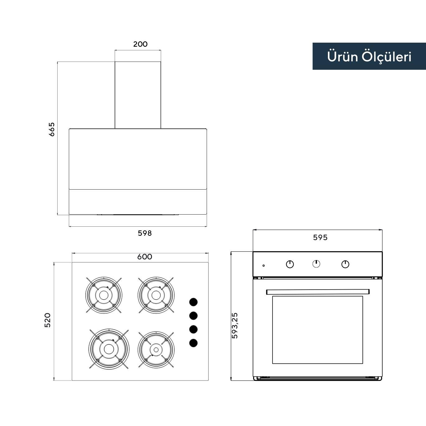 Kumtel Dizayn Siyah Cam Ankastre Set