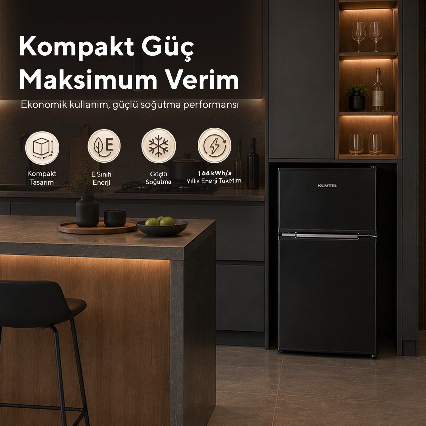 KUMTEL E SINIF 87L MİNİ BUZDOLABI SİYAH HTMF-90EB